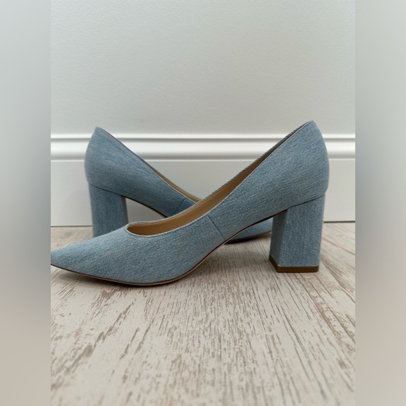 Marc Fisher | ZALA BLOCK HEEL POINTY TOE PUMP | Light Blue Denim | Size 8 - Picture 7 of 12